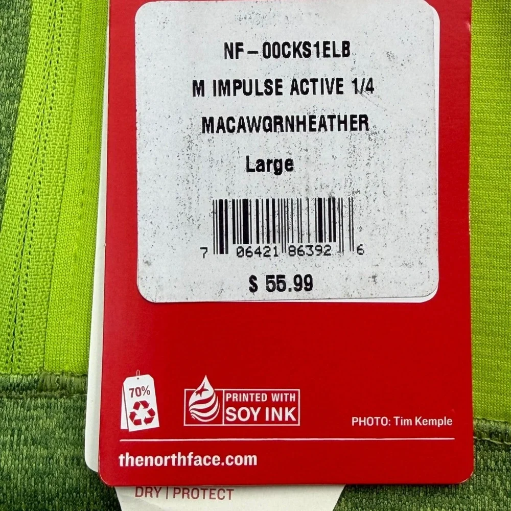 North Face 1/4 Zip Pullover‎ Mens Large Green Active Impulse FlashDry NEW